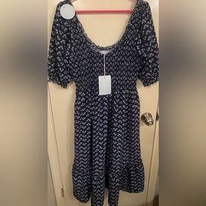 Hill House The Louisa Nap Dress in Posy Navy Crepe L